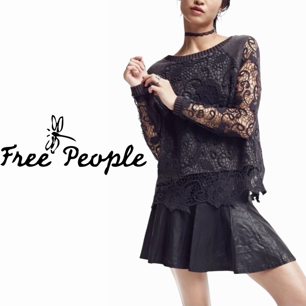 FREE PEOPLE Graphite Combo Crochet Top, Size Small - MSRP $128